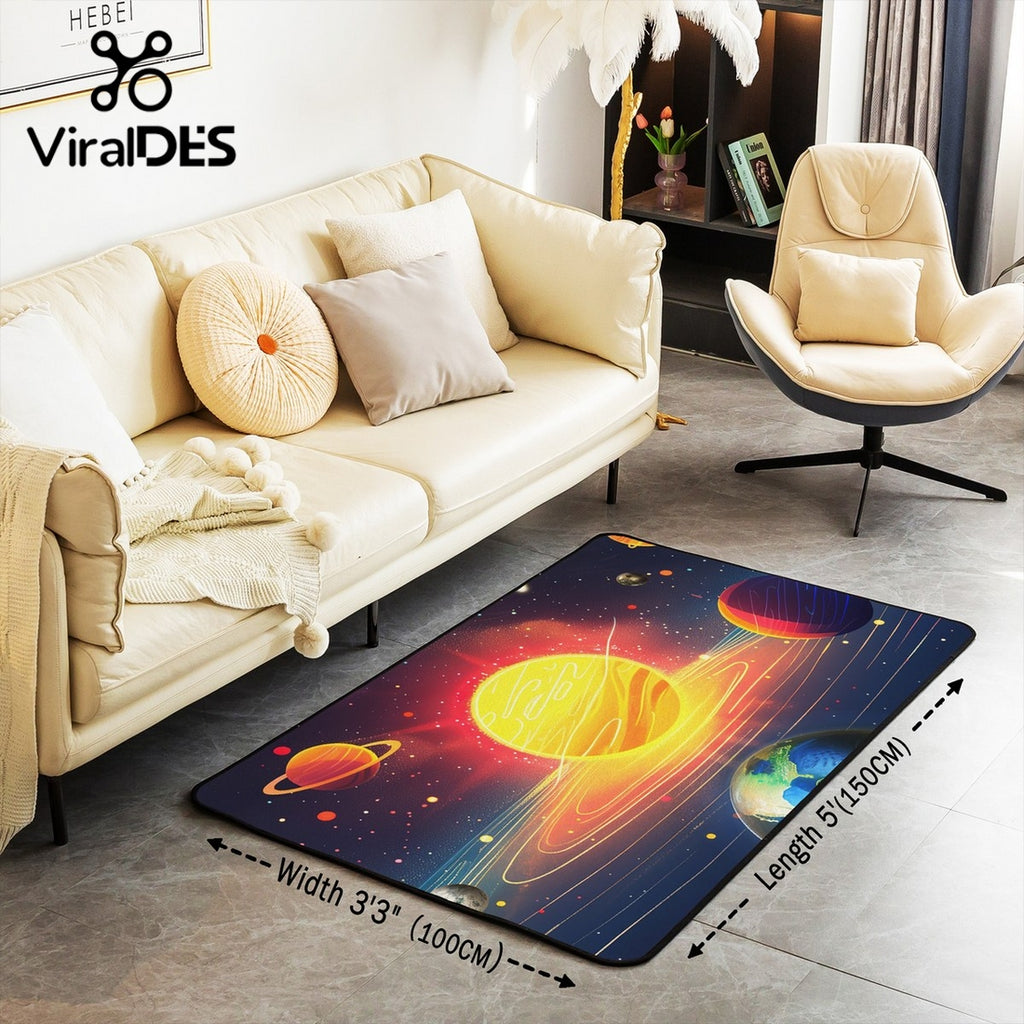 Earth Area Rug, Neon Light Planet Carpet