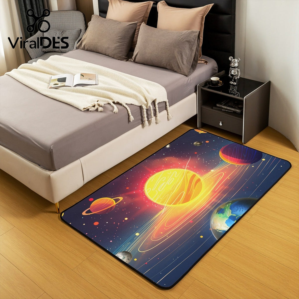 Earth Area Rug, Neon Light Planet Carpet