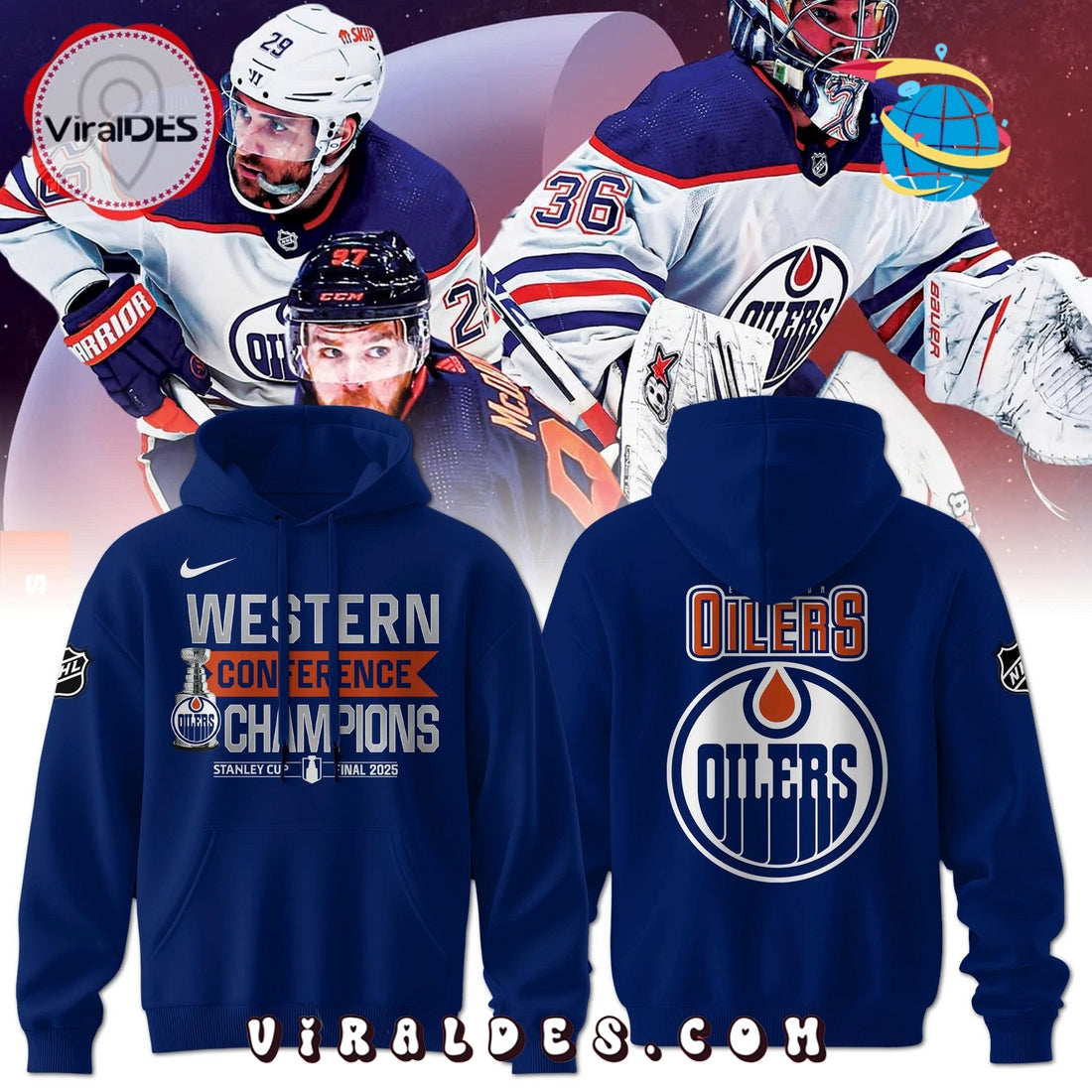 Edmonton Oilers 2025 Western Conference Champions Navy Hoodie