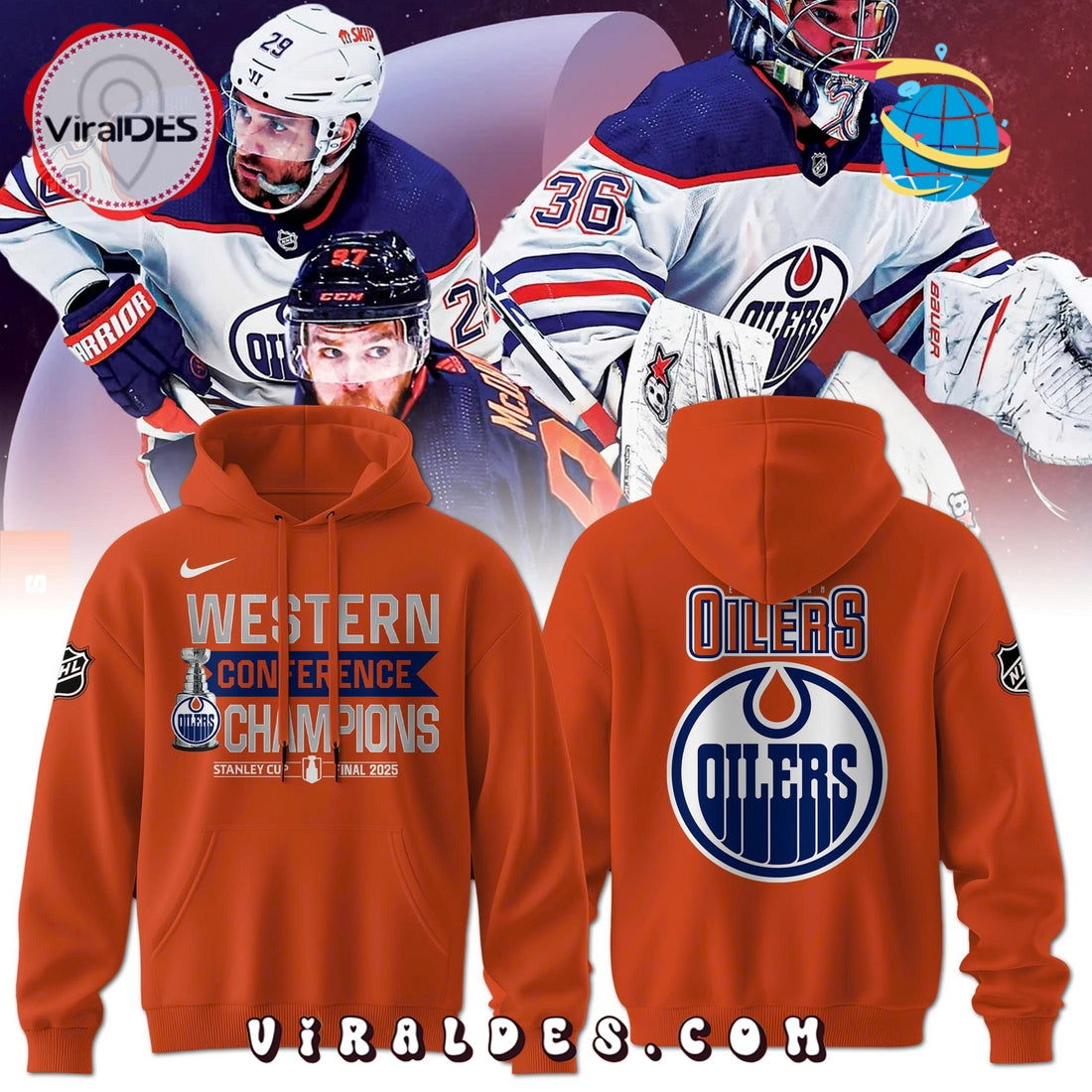 Edmonton Oilers 2025 Western Conference Champions Orange Hoodie