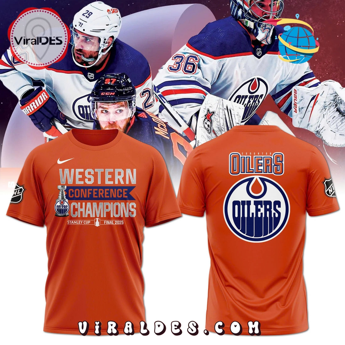 Edmonton Oilers 2025 Western Conference Champions Orange Hoodie