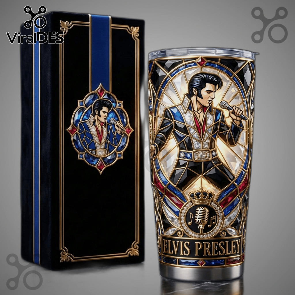 Elvis Presley Premium Stained Glass Art 3D Stainless Steel Tumbler