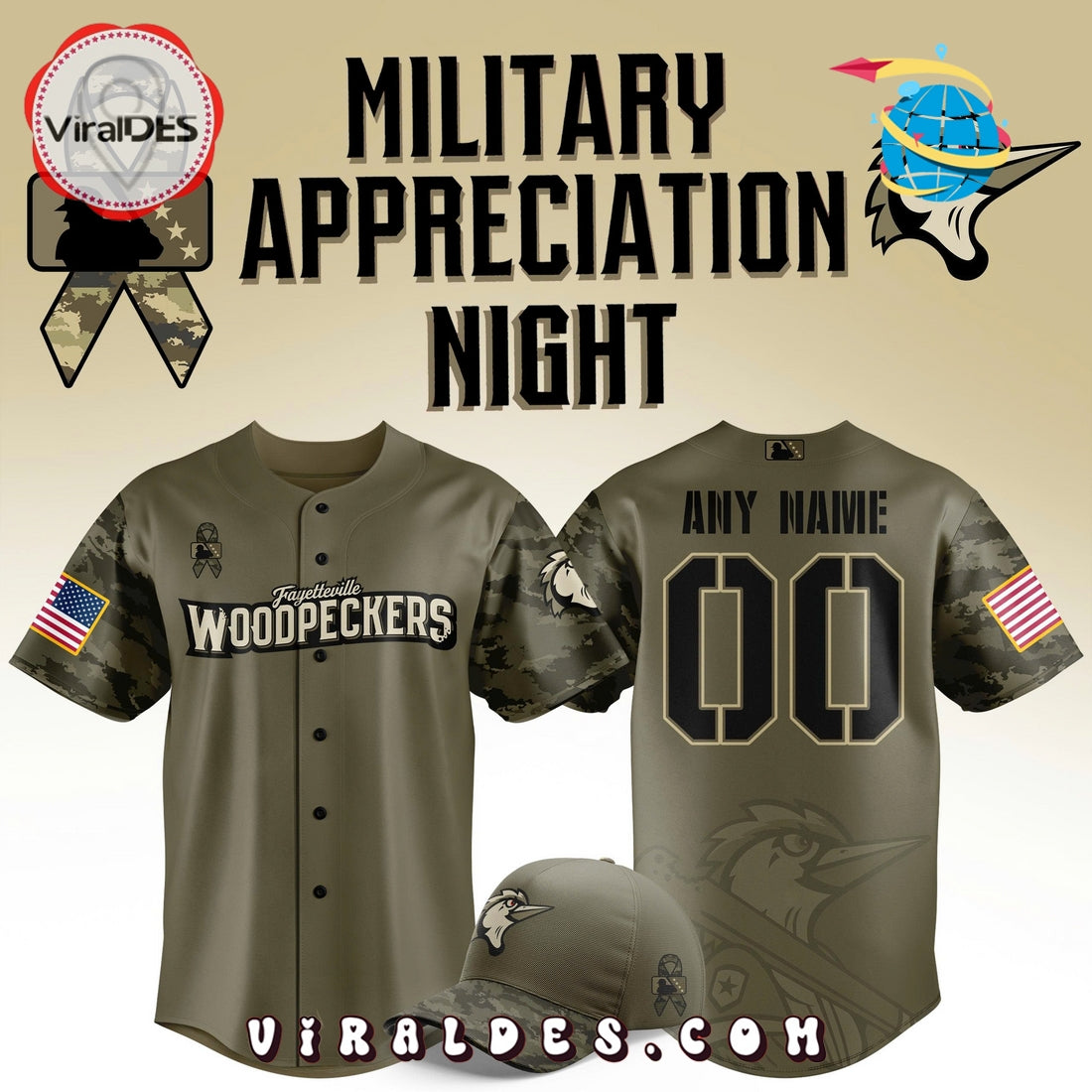 Fayetteville Woodpeckers Military Appreciation Baseball Jersey