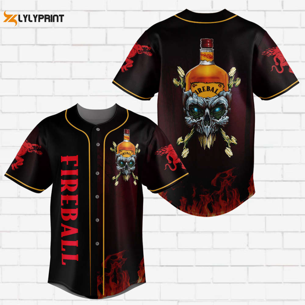 Fireball Flowery Skull Red Flame All Over Print Unisex Baseball Jersey - lylyprint.com