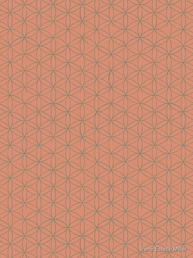 Flower of Life Linocut Pattern - Coral + Sage by Irene Estelle