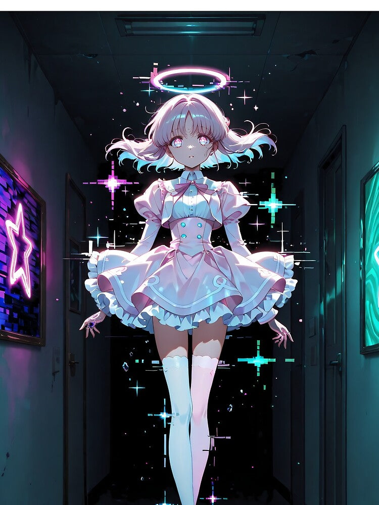 Vaporwave Glitch Angel Girl – Neon Cyber Aesthetic Art by Xynith