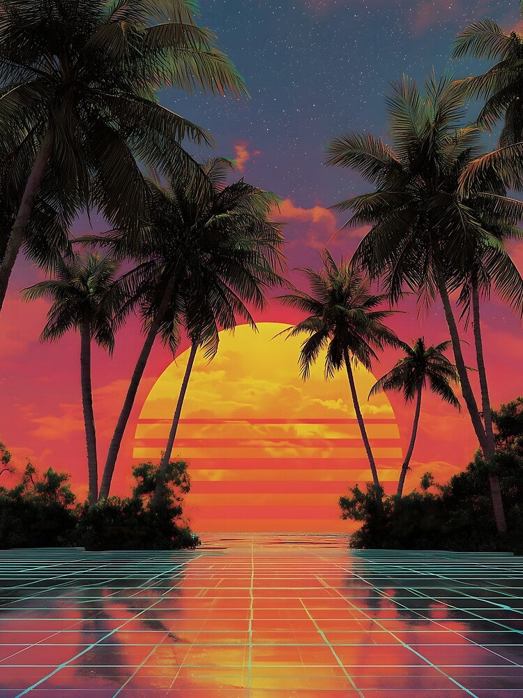 Vaporwave Sunset with Palm Trees by Pir8prints