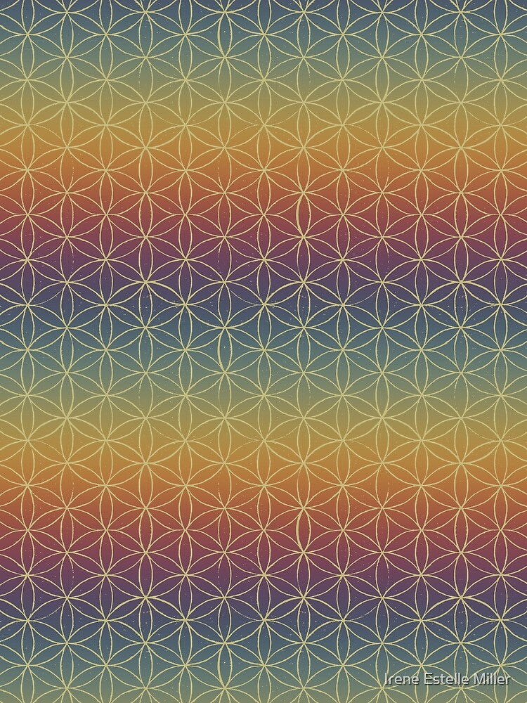 Flower of Life Linocut Pattern - Rainbow Sunset + Gold by Irene Estelle