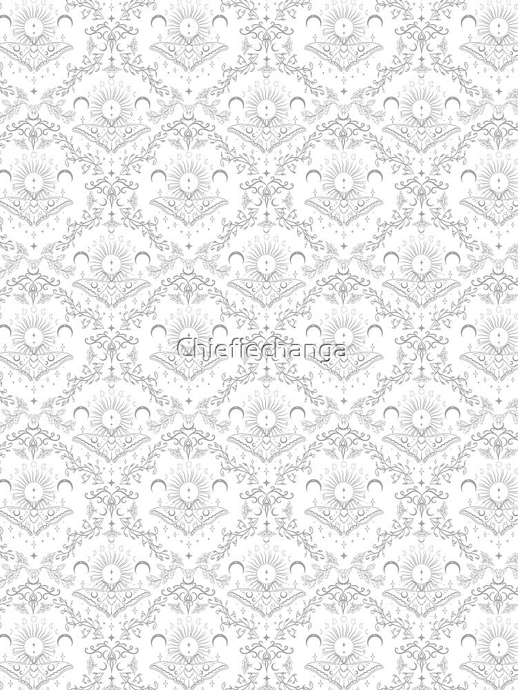 Whimsical Moon Moth Celestial Pattern Grey by Chiefiechanga