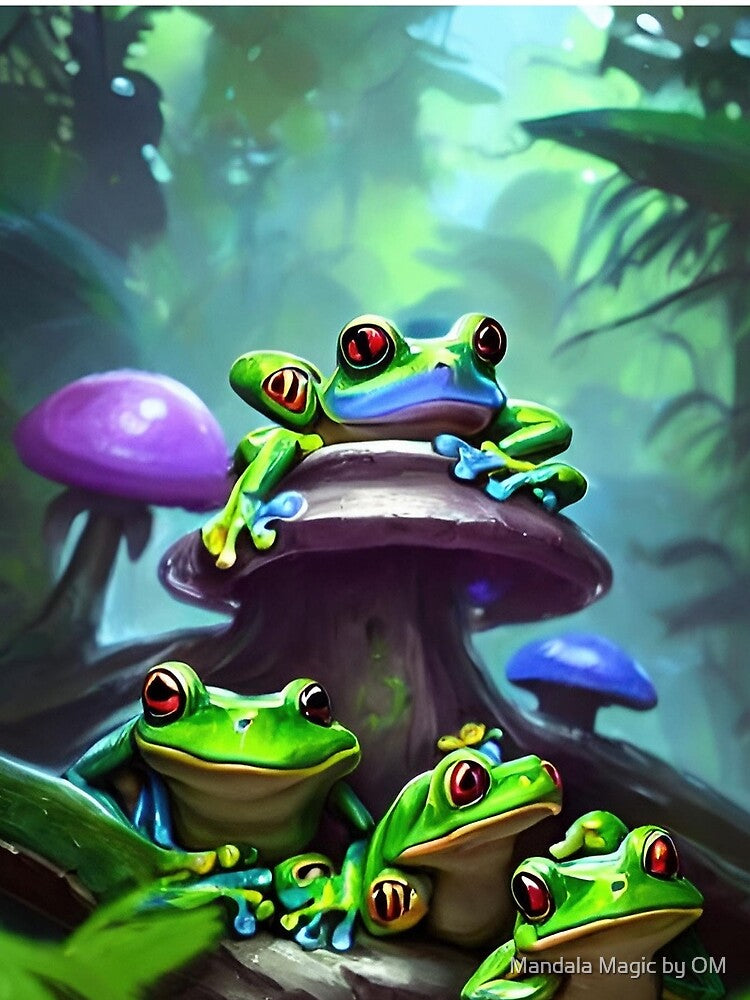 Frog Series - Four Frogs on a Toadstool by Mandala Magic by OM