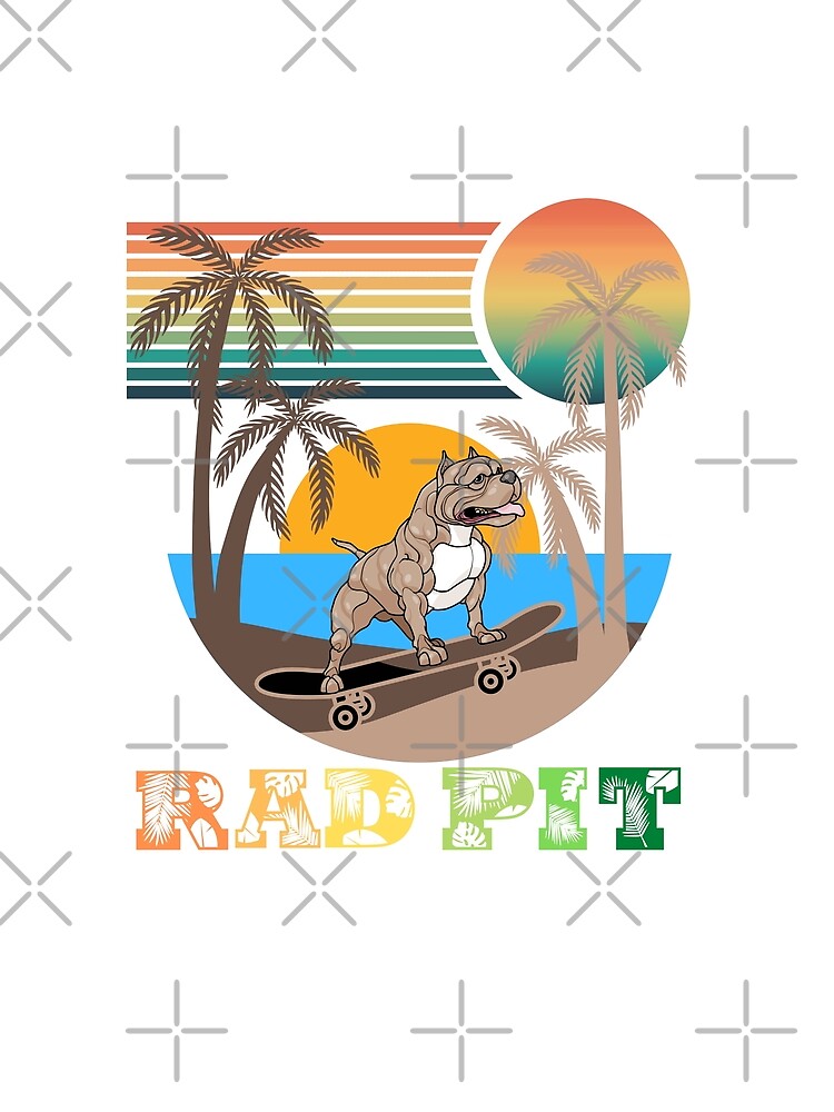 Pitbull On A Skate Board, Retro Beach by GarnersDesigns