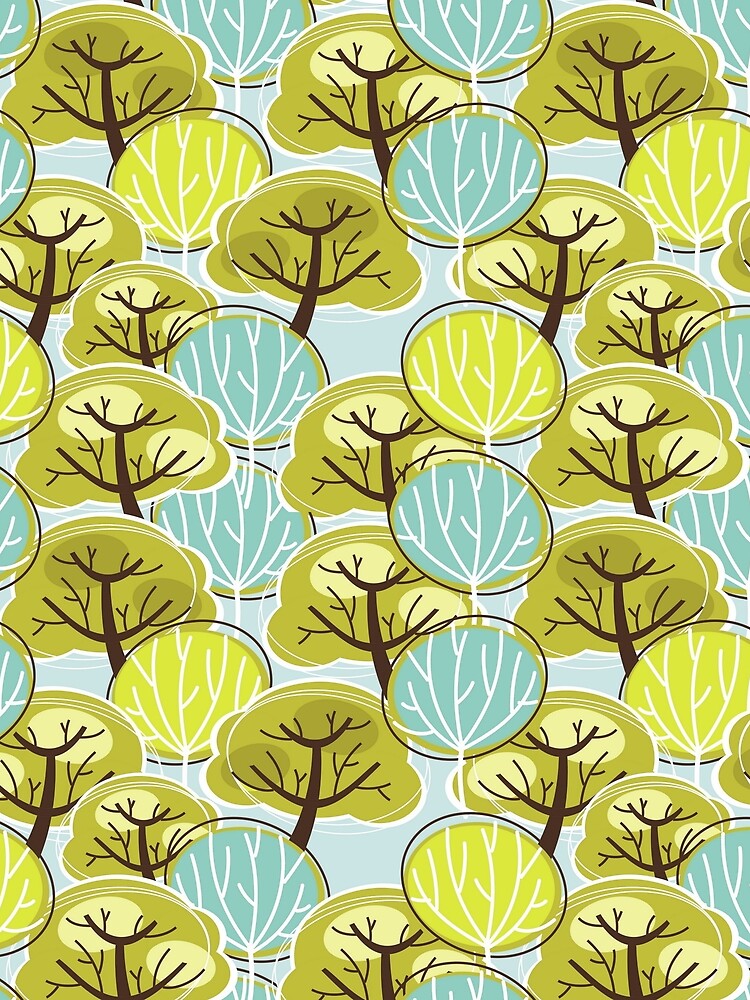 Cool Retro Trees - Light Aqua, Green by pugmom4