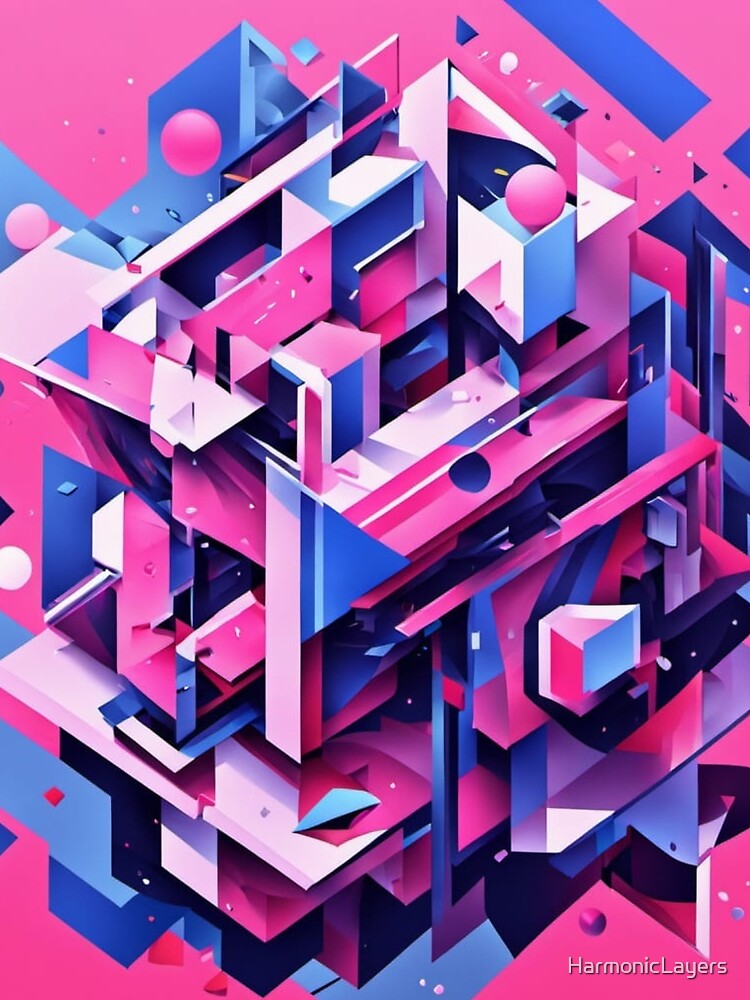 Pink and Blue Abstract Geometric Art by Harmonic_Layers