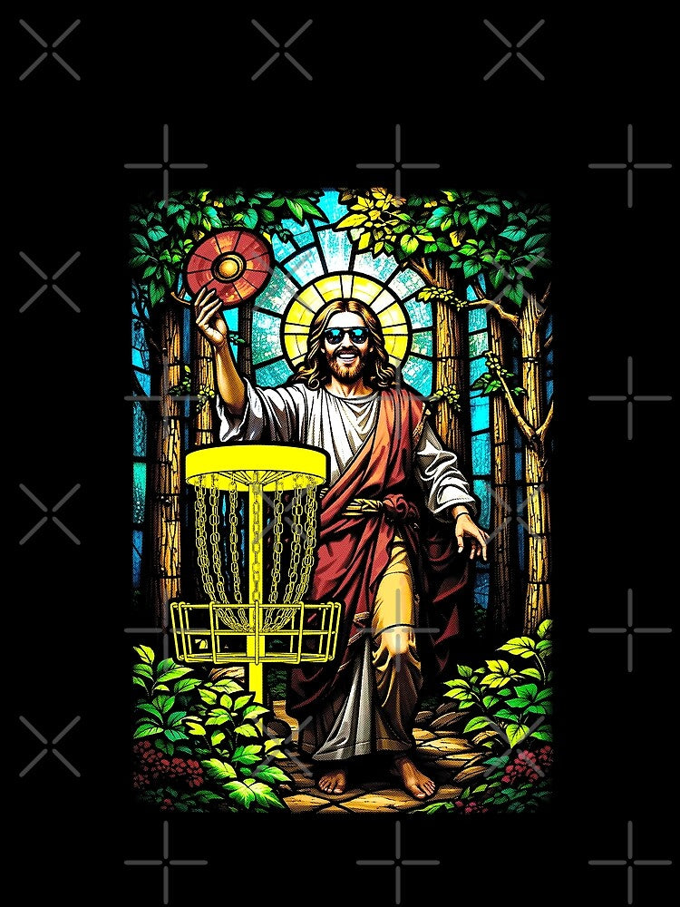Disc Golf Jesus Christ Stained Glass Forest Basket Golfer by GrandeDuc