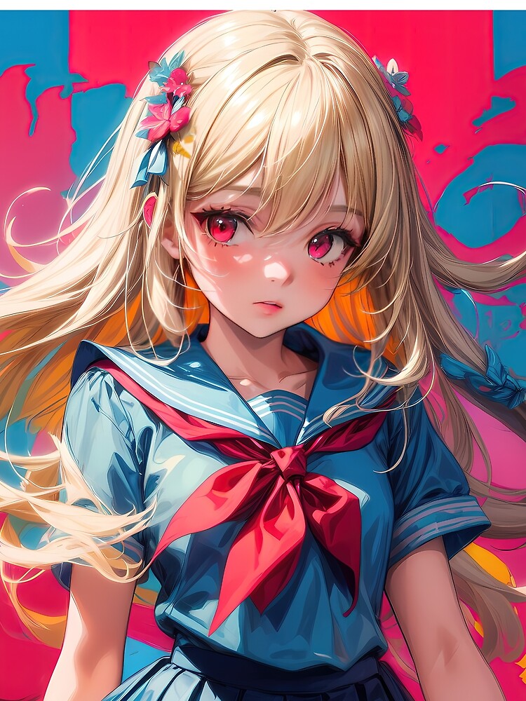 Anime schoolgirl colorful portrait art by TheArtistOf2022