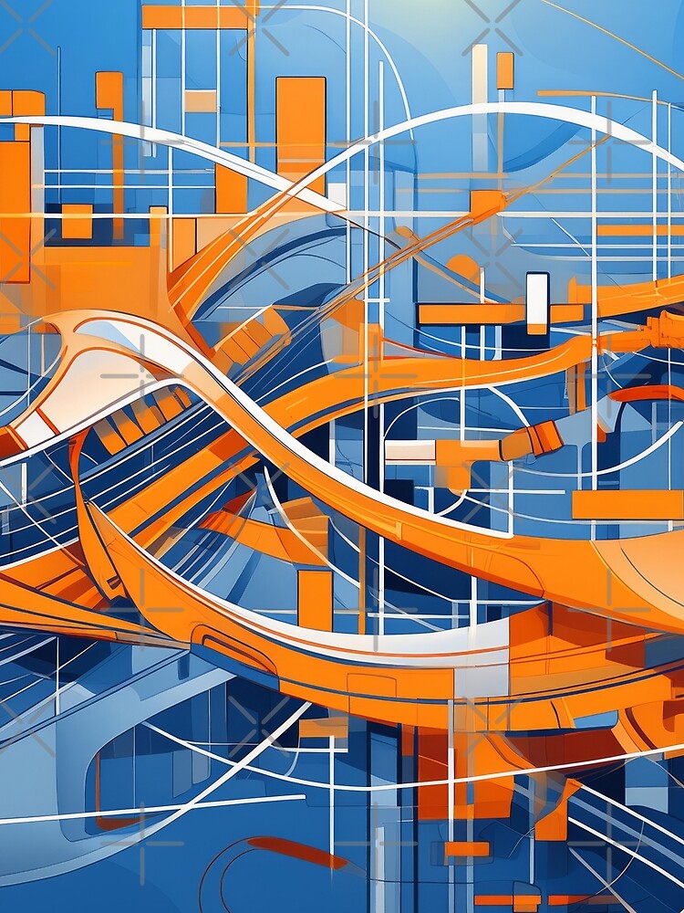 Abstract art Orange shapes on blue background by GreissDesign