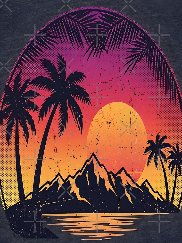 Retro Vintage Sunset Palm Trees 80s Aesthetic Nostalgic Summer Beach T-Shirt Design by Jayara [Born To Reign]