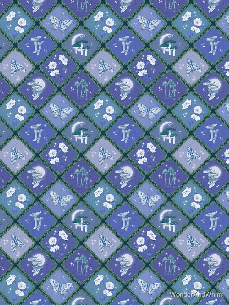 Moonlit Moth Mushroom Whimsigoth Lattice Print- Green by WonderAndWhim