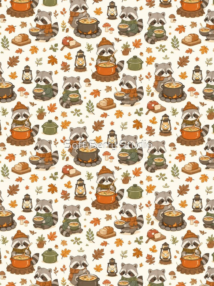 Raccoon Autumn Forest Soup Pattern by Soft Berry Studio