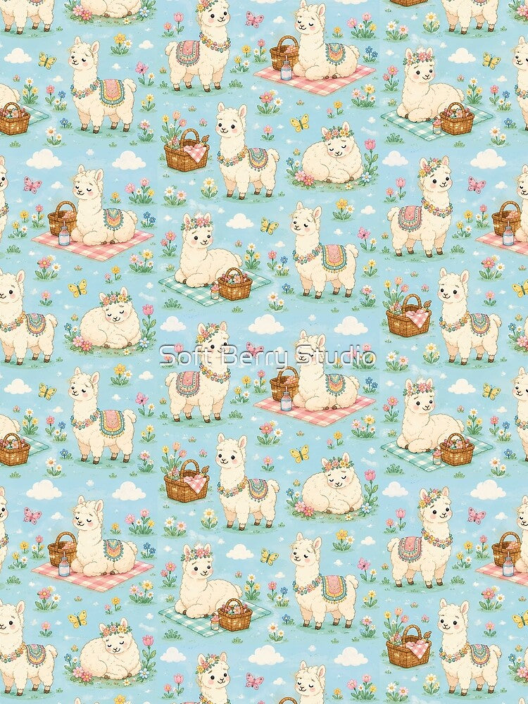 Llama Spring Meadow Pattern by Soft Berry Studio