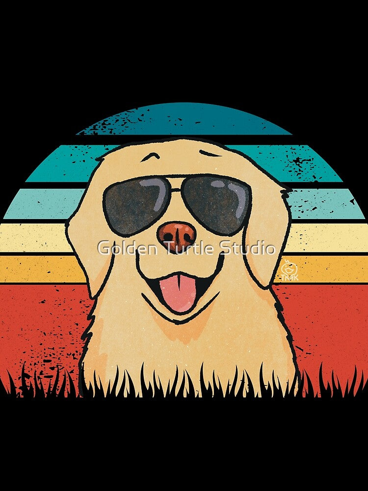 Retro Sunset Cool Golden Retriever by Golden Turtle Studio