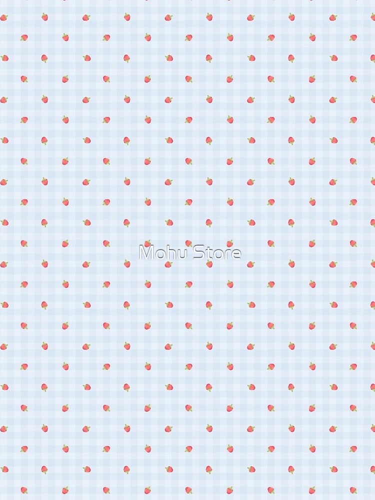 Blue gingham with tiny strawberries by Mohu Store