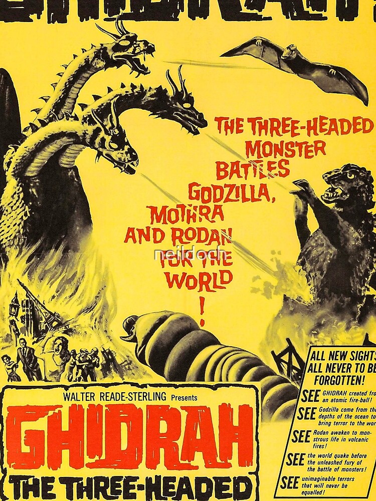Ghidrah The Three-Headed Monster Poster | 1964 Kaiju Movie Print | Vintage Godzilla Wall Art by neildoch