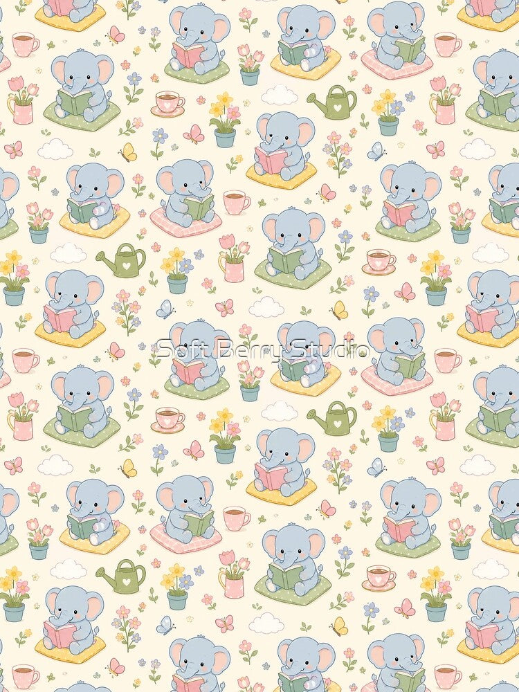 Elephant Spring Garden Reading Pattern by Soft Berry Studio