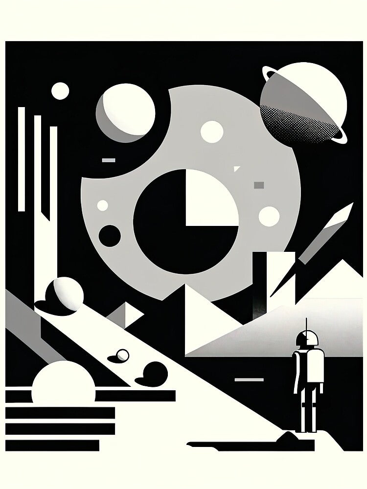 Minimalist surreal futuristic robot and alien landscape by SunkenCost