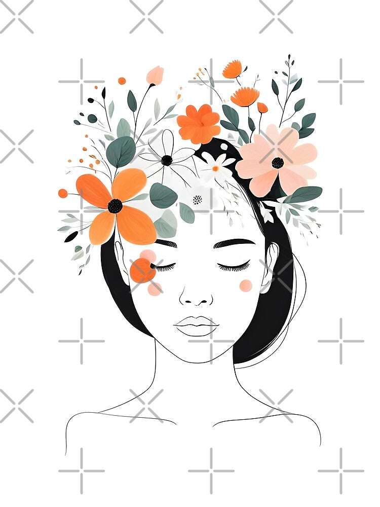 Woman With Flowers  minimalist illustration by simaso
