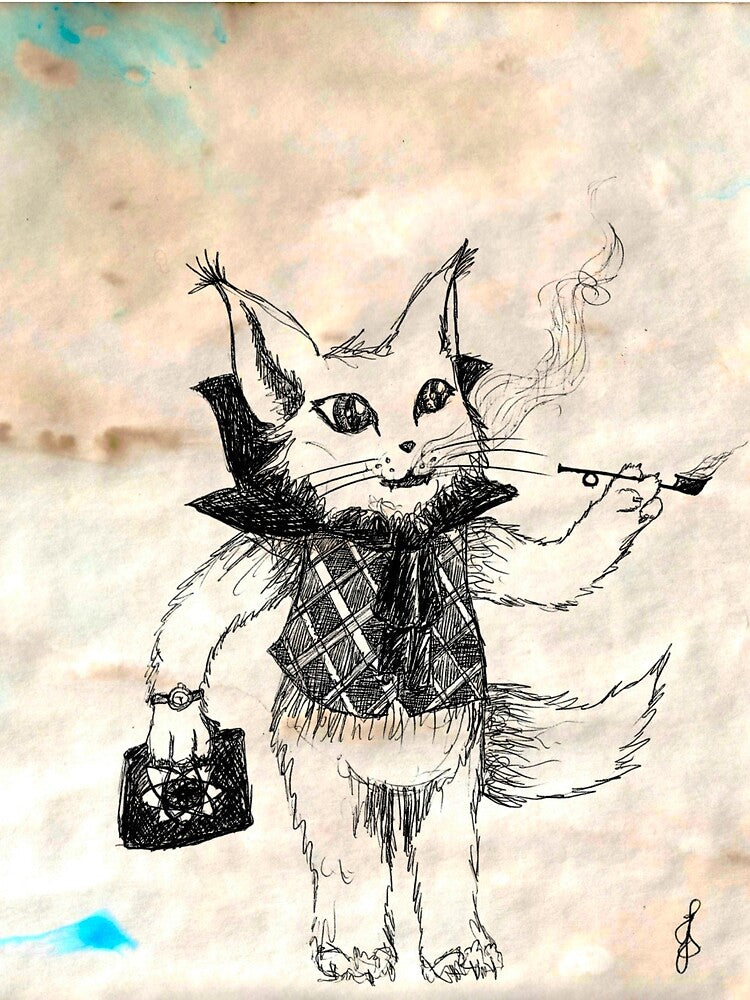 Whimsical Victorian Gentleman Cat Hand Drawn Coffee Paper Black by BOKEbyTC