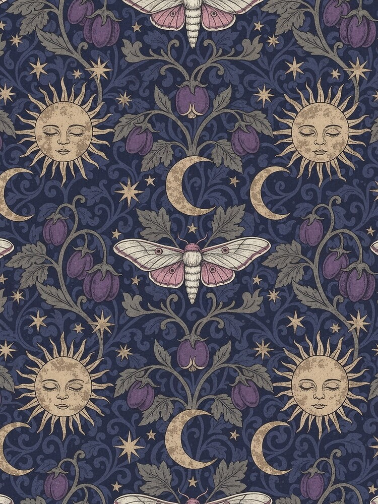Celestial Nightshade & Luna Moth Damask - Vintage Whimsigoth Pattern by Funny meme