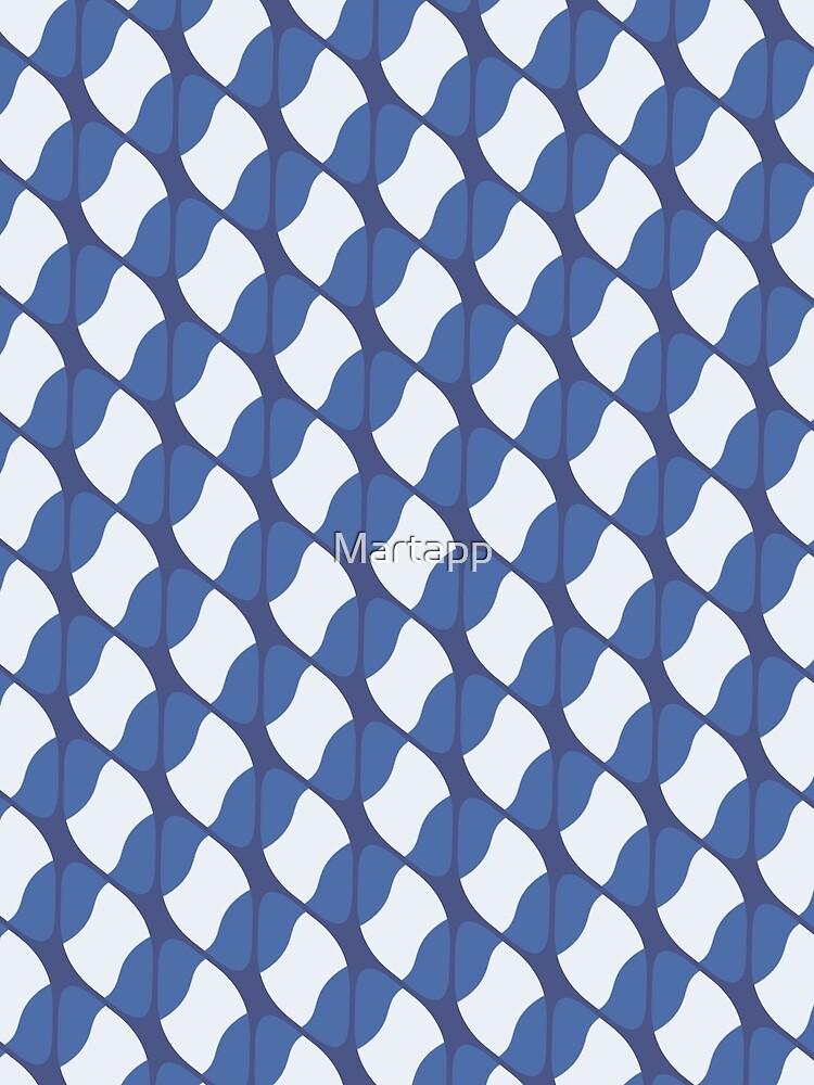 Geometric abstract print with white and blue waves by Martapp