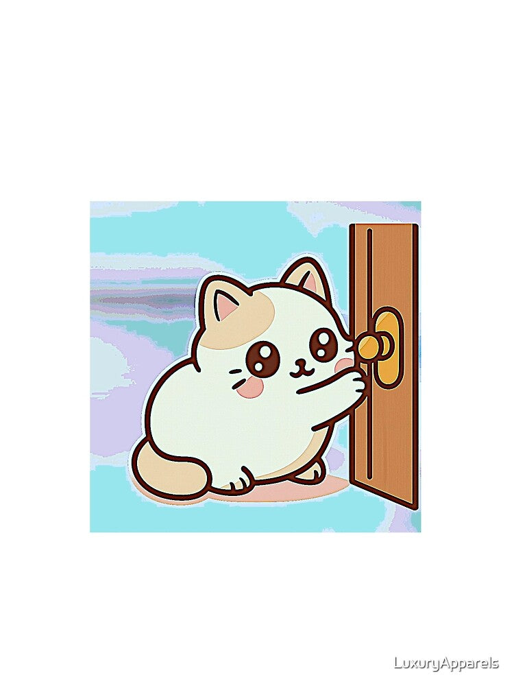 Kawaii Cat Loaf Pulling the Door – Cute Sticker Design by LuxuryApparels