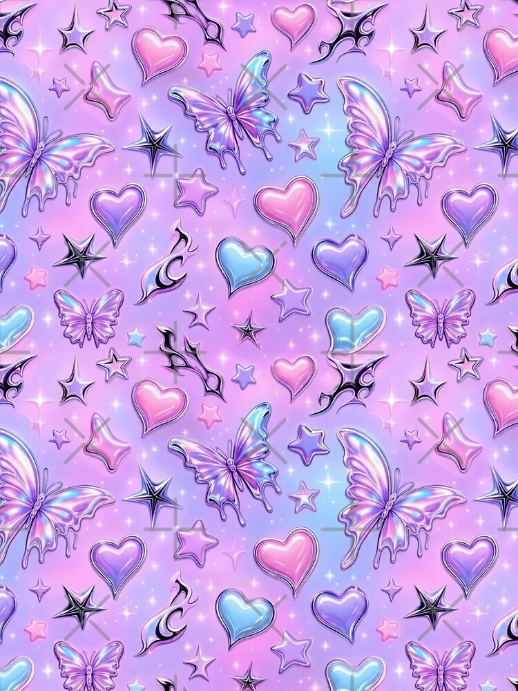 Y2K Pastel Goth Chrome Butterfly Heart Holographic 2000s Nostalgia Cyber Fairy Toile by StickyGuys