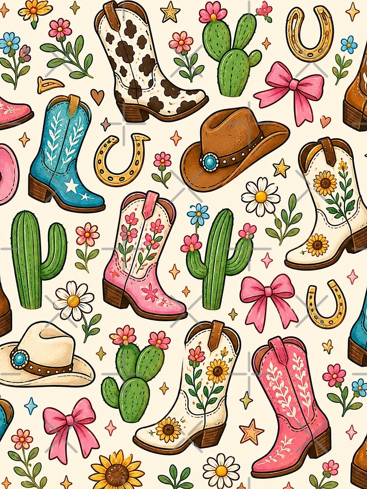 Cowboy Boot Mini Print | Cute Western Cowgirl Boots Floral Pattern by RJACreative