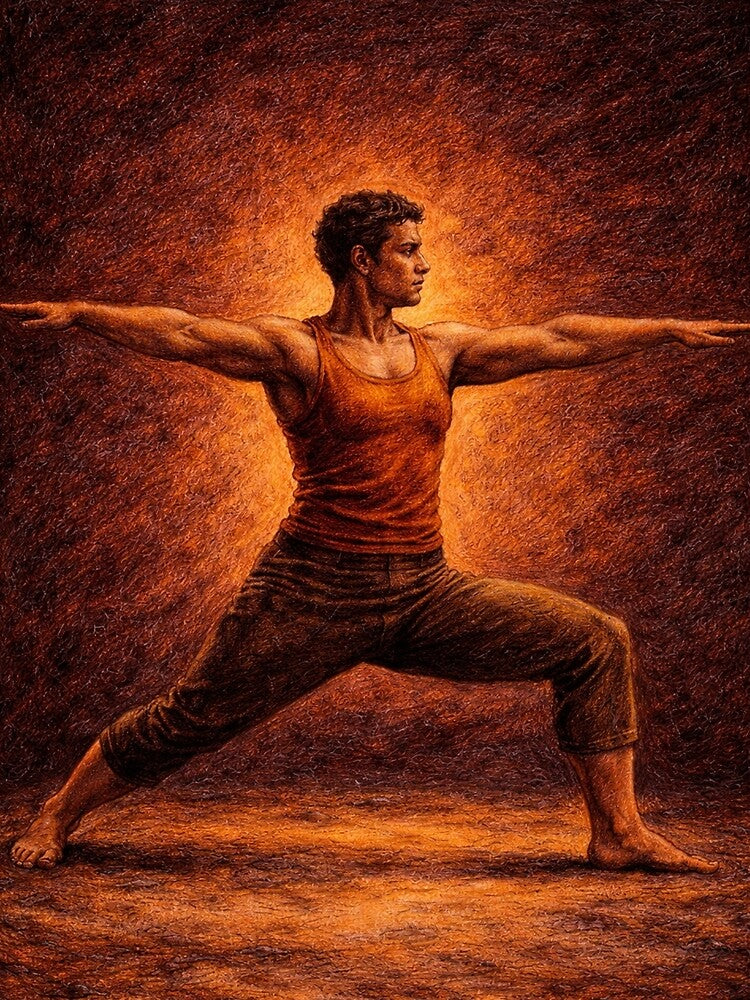 Warrior II yoga pose by chihuahuashower