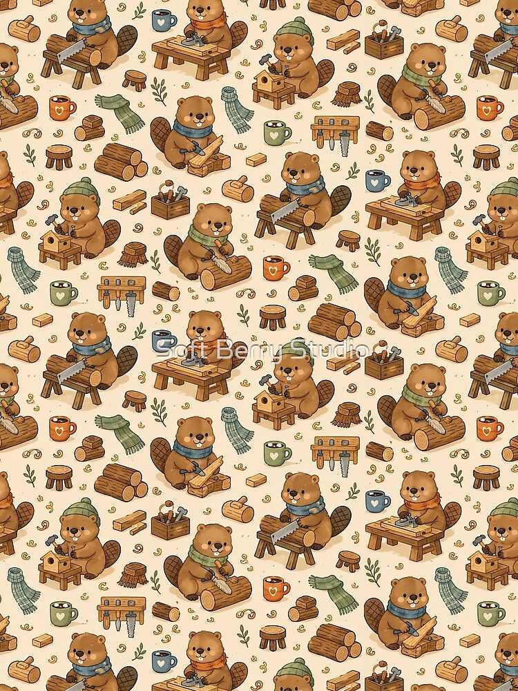 Beaver Cozy Woodshop Pattern by Soft Berry Studio