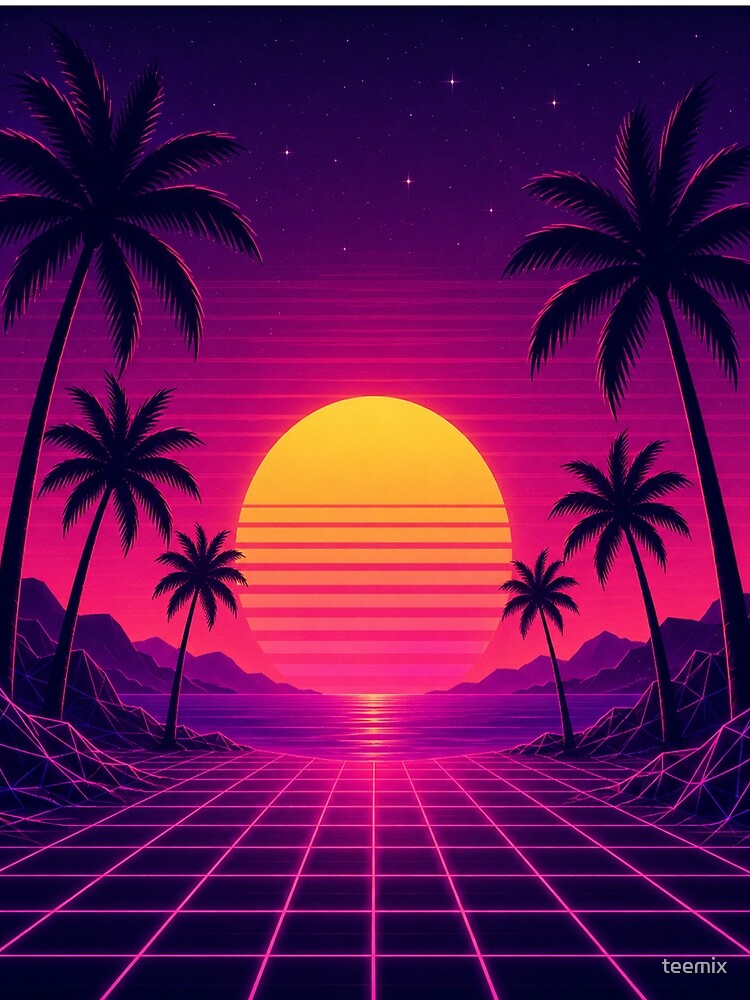 Retro Synthwave Sunset Palms by teemix