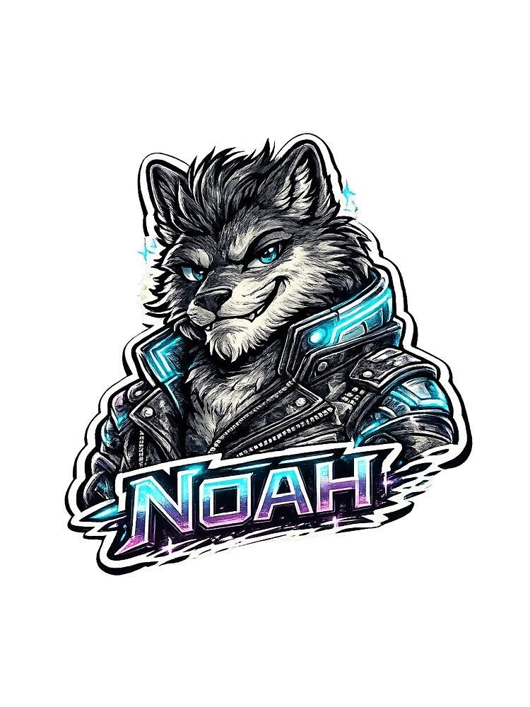Noah – Cyber Wolf Name Mascot Sticker by AlexLineArt