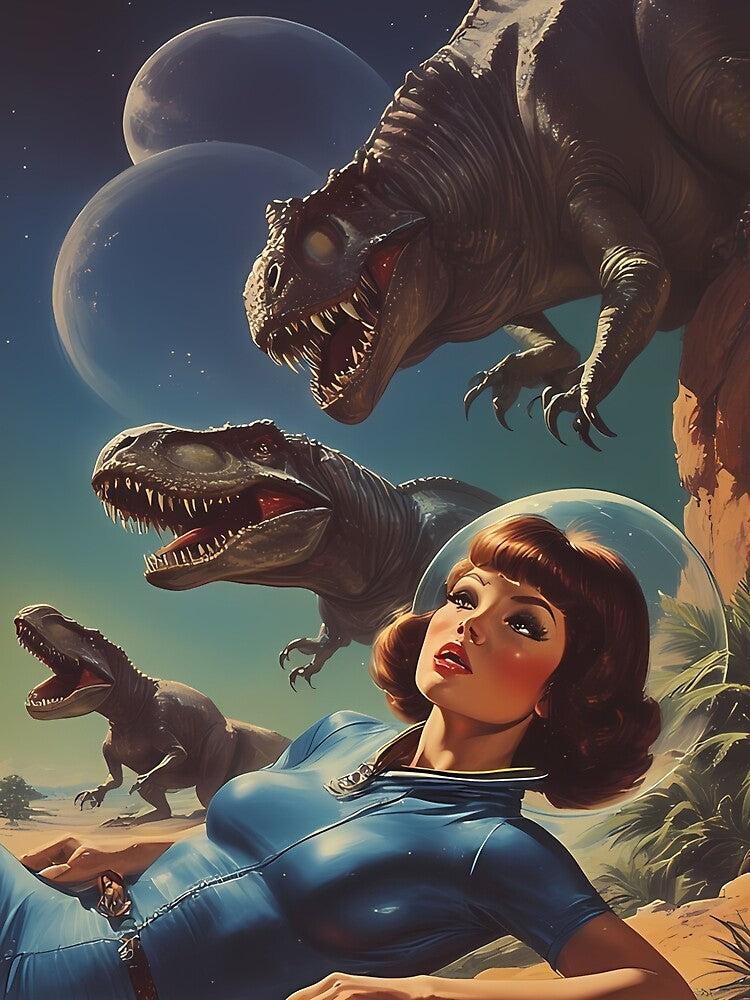 The Astronaut Woman Meets Space Dinosaur by she-devil-shirt