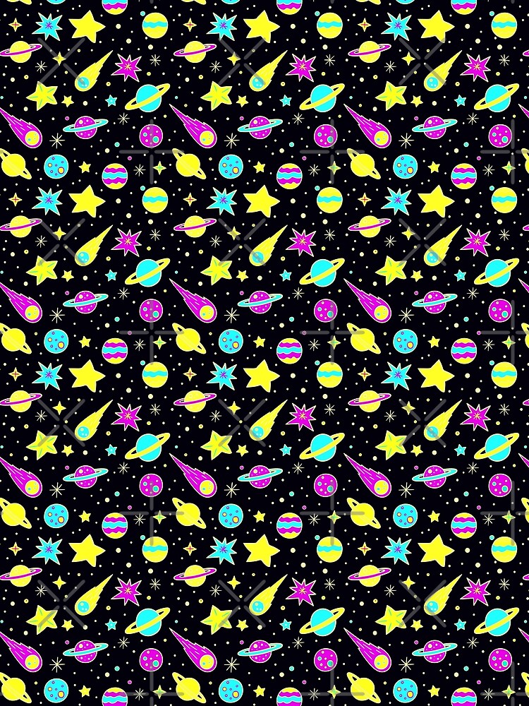 Space, Planets and Stars in Blue, Yellow and Pink by madtoyman