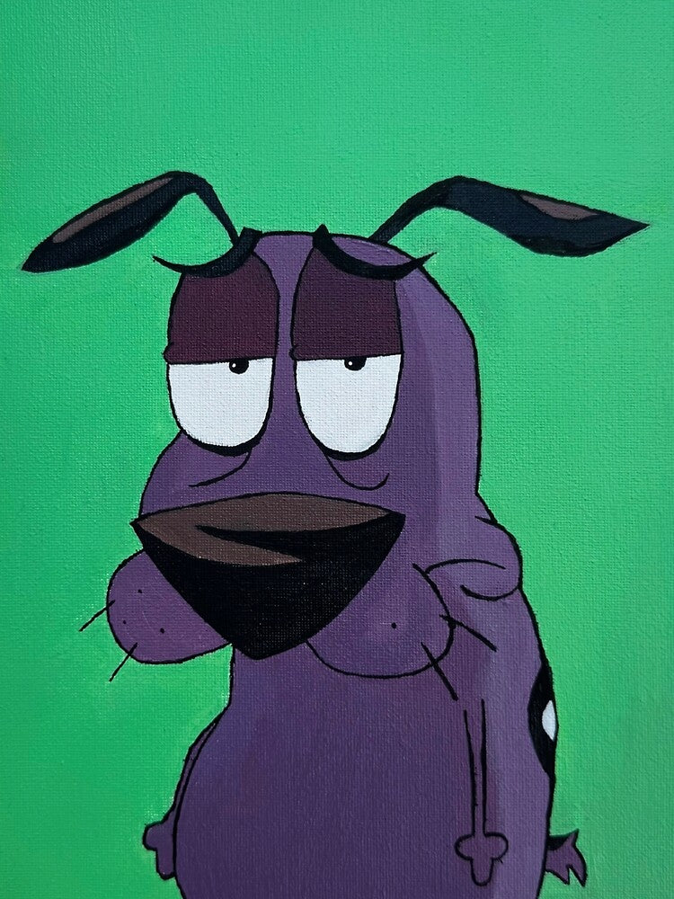 Courage the Cowardly Dog Retro Cartoon Art | Nostalgic Funny Purple Dog Painting Pop Culture Design by thejaylineaves
