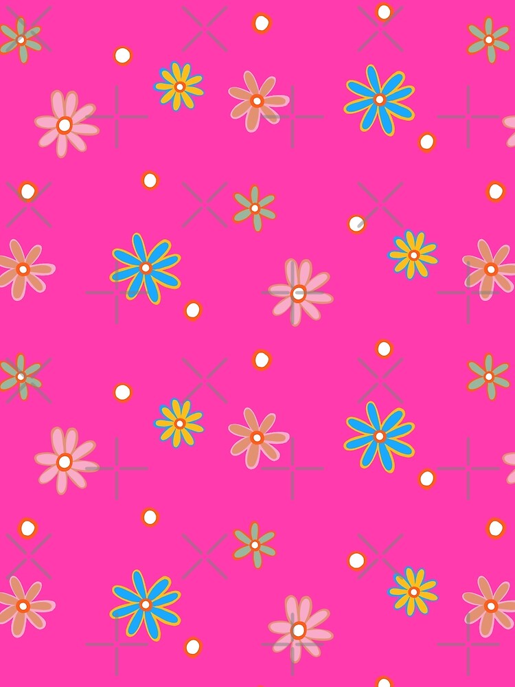 Retro Flowers Daisies Pink by Prints by Jen Star
