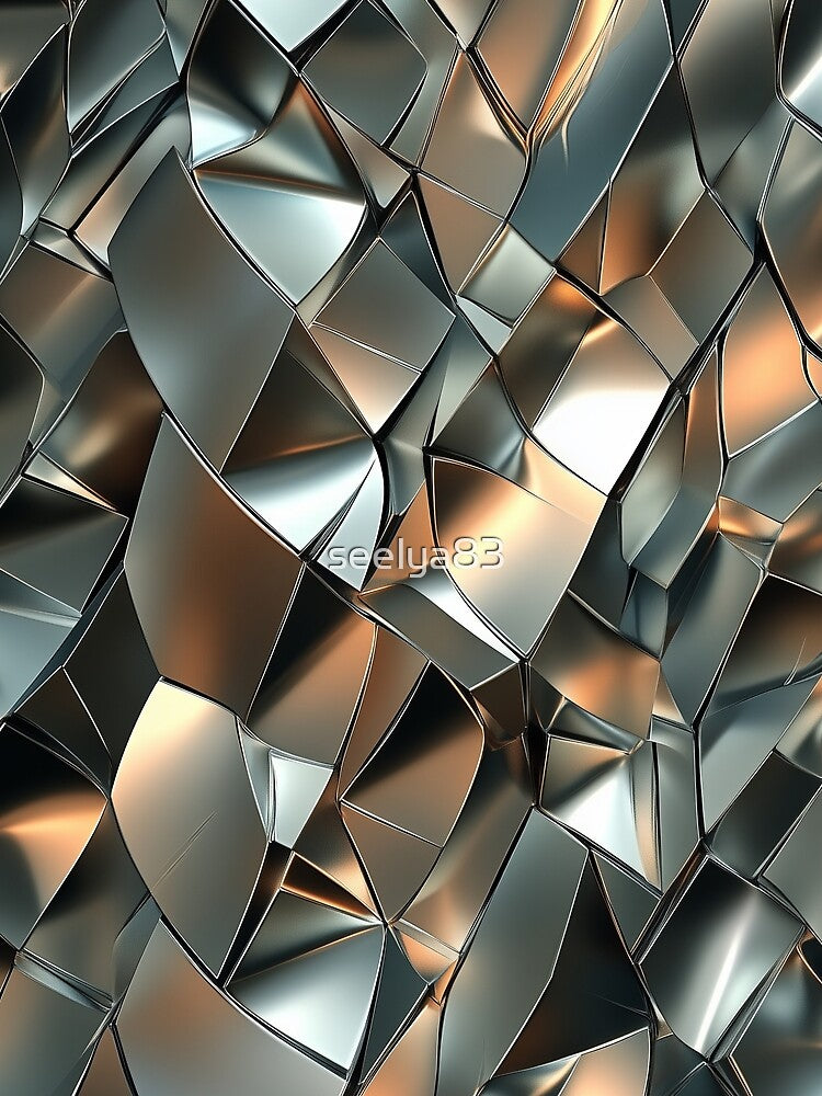 Metallic Abstract Fractal Pattern with Angular Shapes and Reflective Surface by seelya83