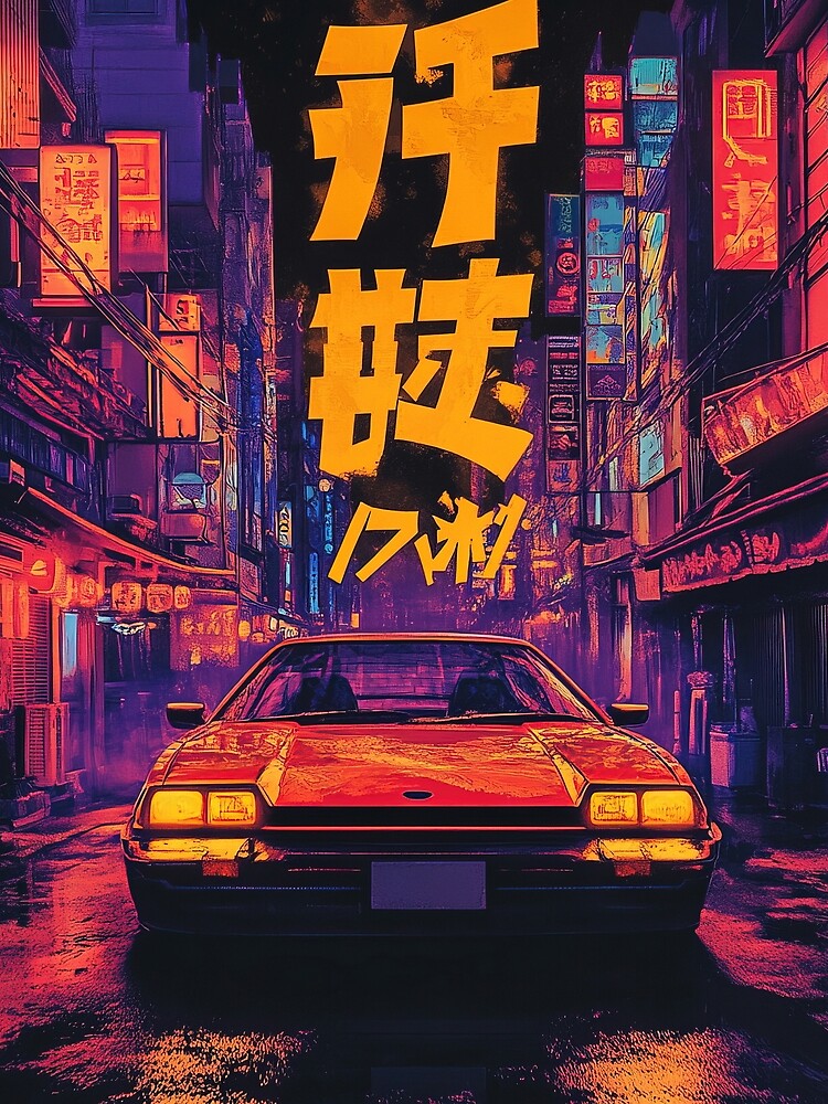 Retro Sports car at night in Tokyo street by TheArtistOf2022
