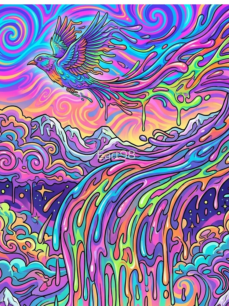 Psychedelic Bird Melting in Flight | Trippy Colorful Mountain Landscape by Eart98