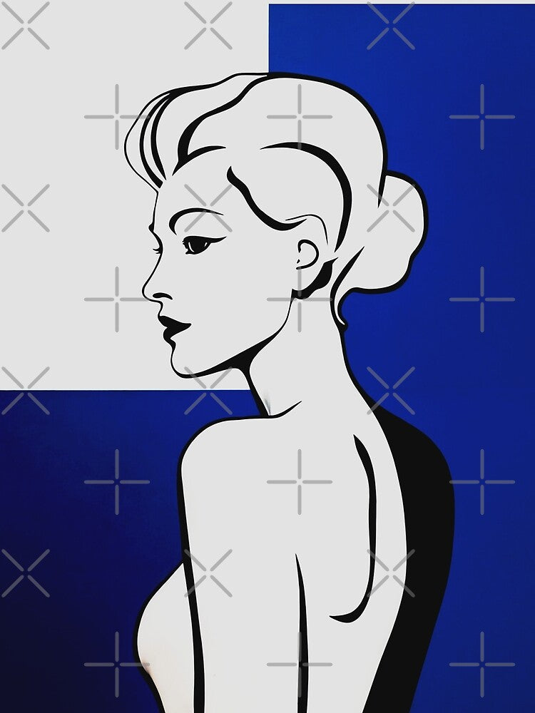 Black and White Minimalist Woman on Blue Background by SplashTastic