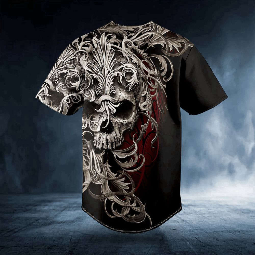Fleur-de-lis Pattern King Skull Custom Baseball Jersey For Men Women, Men's Baseball Jersey For Men Women,... (Image 3)
