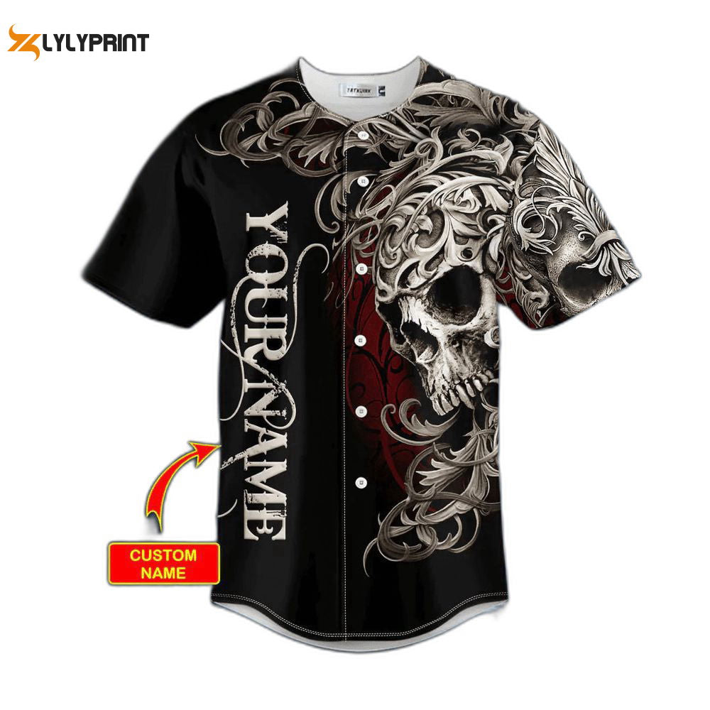 Fleur-de-lis Pattern King Skull Custom Baseball Jersey For Men Women, Men's Baseball Jersey For Men Women,... (Image 1)